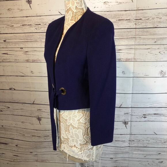American Vintage fitted purple wool blazer gold accent open front size 4 - Picture 7 of 12